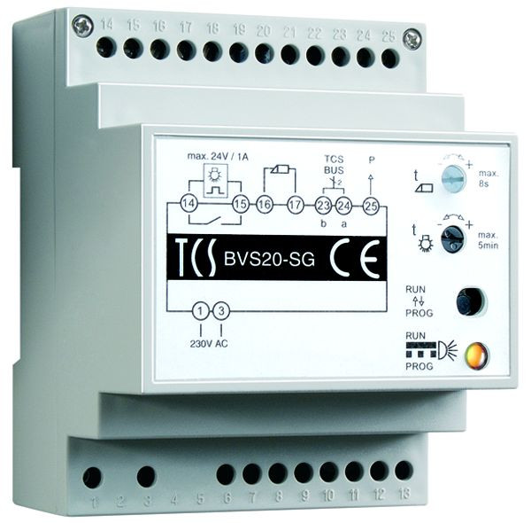 Fonte de alimentação TCS e unidade de controle para sistemas de áudio em 1 linha, trilho DIN 4 HP, BVS20-SG