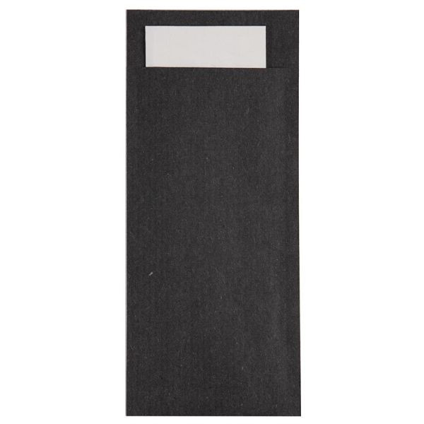 Europochette Czarna torba na sztućce z białą serwetką (pudełko 500) (500 sztuk), CK236