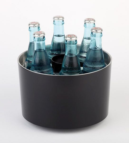 Refrigerador de conferência APS, Ø 23 cm, altura: 15 cm, preto, plástico SAN, aço inoxidável, incluindo bolsa de gelo, abridor de garrafas, bandeja com tampa de coroa, 00621