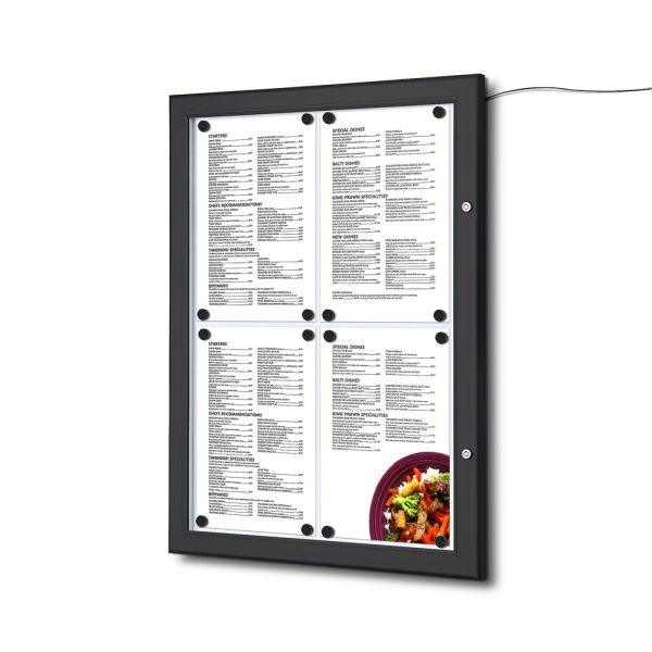 Showdown exibe caixa de menu externa preta 4x DIN A4 LED, SCZN4xA4C9005LED