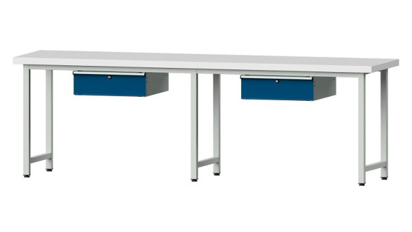 Pracovní stůl ANKE pracovní stůl, model 93, 2800 x 700 x 900 mm, RAL 7035/5010, KSP 50 mm, 400.423