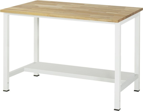Τραπέζι εργασίας RAU series 900, W1250 x D800 x H825 mm, πάγκος εργασίας από μασίφ οξιά, πάχος 25 mm, με ράφι στο κάτω μέρος, βάθος 320 mm, 03-900-3-B25-12.12