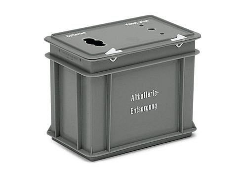Sběrný box na použité baterie DENIOS, plast, po 1 otvoru pro baterie + knoflíkové články, 9 l, 117-924
