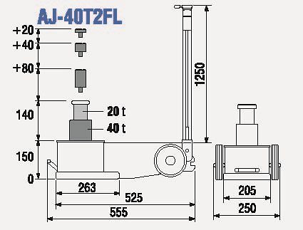 TDL 2-vaiheinen ilmahydraulinosturi, kantavuus: 40t, korkeus: 15cm, AJ-40T2FL