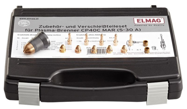 Conjunto de acessórios e peças de desgaste ELMAG para tocha de plasma CP40 MAR (5-30 amperes) para Power Plasma 3035/M-, 00055