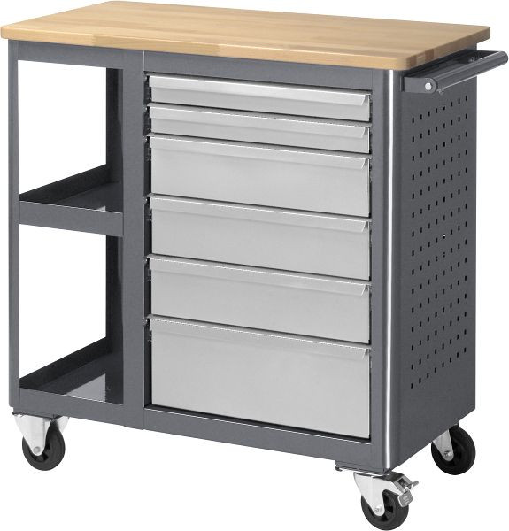 Stół warsztatowy na kółkach RAU seria BASIC - model 6010, blat z litego drewna bukowego, 960x950x450 mm, A2-6010BT