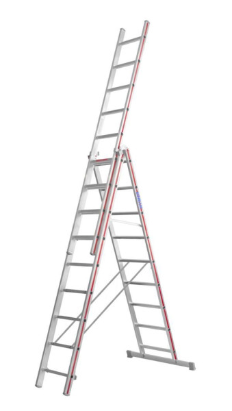 HYMER multifunctionele ladder, driedelig, 3x9 sporten, lengte ingeschoven 2,63 m / uitgeschoven 6,55 m, 404727