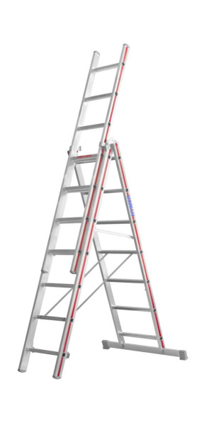 HYMER multifunctionele ladder, driedelig, 3x7 sporten, lengte ingeschoven 2,07 m / uitgeschoven 4,87 m, 404721