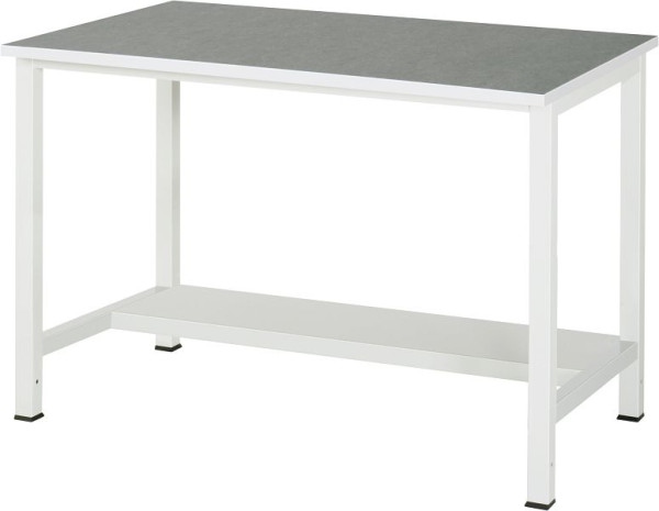 Τραπέζι εργασίας RAU σειρά 900, W1250xD800xH825mm, επάνω με κάλυμμα universal/λινέλαιο, με ράφι στο κάτω μέρος, βάθους 320mm, 03-900-3-L25-12.12