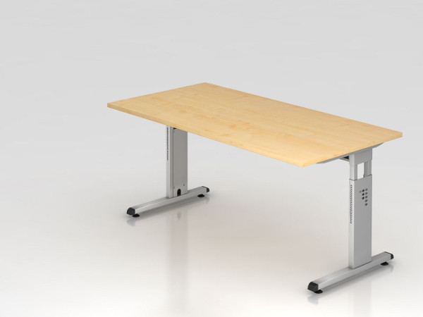 Hammerbacher skrivebord C-fod 160x80cm ahorn/sølv, arbejdshøjde 65-85 cm, VOS16/3/S