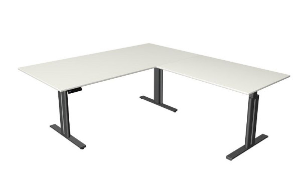 Stół do siedzenia/stojący Kerkmann szer. 2000 x gł. 800 mm, z nadstawką 1200 x 800 mm, elektrycznie regulowana wysokość od 720-1200 mm, z funkcją pamięci, biały, 10325110