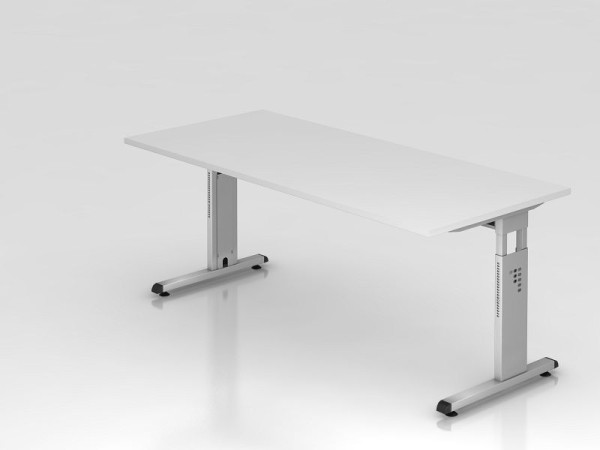 Hammerbacher skrivebord C-fod 180x80cm hvid/sølv, arbejdshøjde 65-85 cm, VOS19/W/S