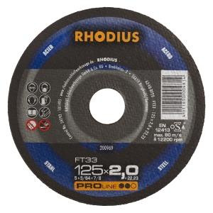 Rhodius PROline FT33 snijschijf uit de vrije hand, diameter [mm]: 125, dikte [mm]: 2, boring [mm]: 22.23, VE: 25 stuks, 200969