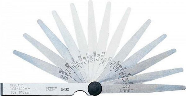 Conjunto de calibradores de espessura Vogel Germany, inoxidável, 0,05 - 1,00 mm / 0,002 - 0,040 pol., 13 folhas, 413105