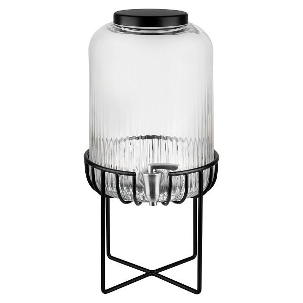 Distribuidor de bebidas APS -URBAN-, Ø 22 x 45 cm, recipiente de vidro, torneira em aço inoxidável, estrutura metálica, tapete antiderrapante de silicone, 7 litros, 10451