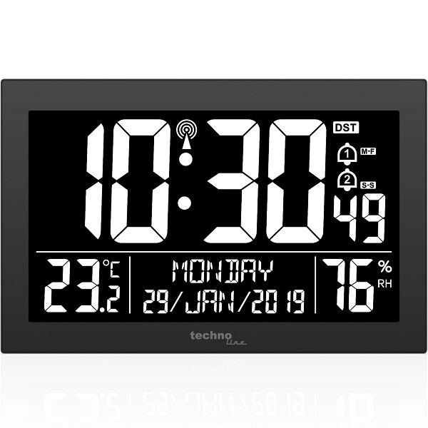 Zegar ścienny Technoline DCF-77 z możliwością ręcznego ustawiania, wymiary (SxWxG): 225 x 24 x 143 mm, tło wyświetlacza: czarne, WS 8017