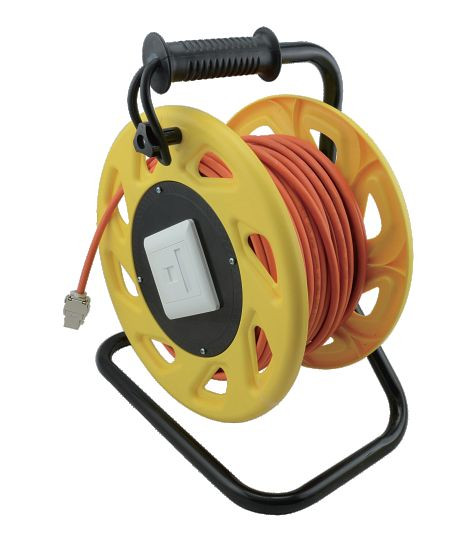 Zwijacz kabla Helos, kabel sieciowy Cat 7A, mobilny, pomarańczowy/żółty, 50,0m, 304281