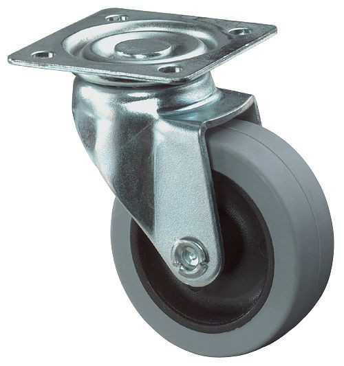 BS kolečka Otočné kolečko, šířka kolečka 17 mm, Ø kolečka 50 mm, nosnost 35 kg, šedý pryžový běhoun, plastové tělo kolečka, kluzné ložisko, A200.A80.050
