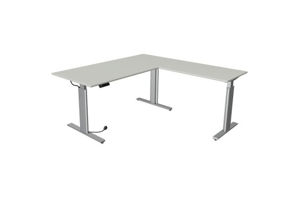 Kerkmann zit/sta tafel Move 3 zilver B 2000 x D 1000 mm met opzetelement 1000 x 600 mm, lichtgrijs, 10234111