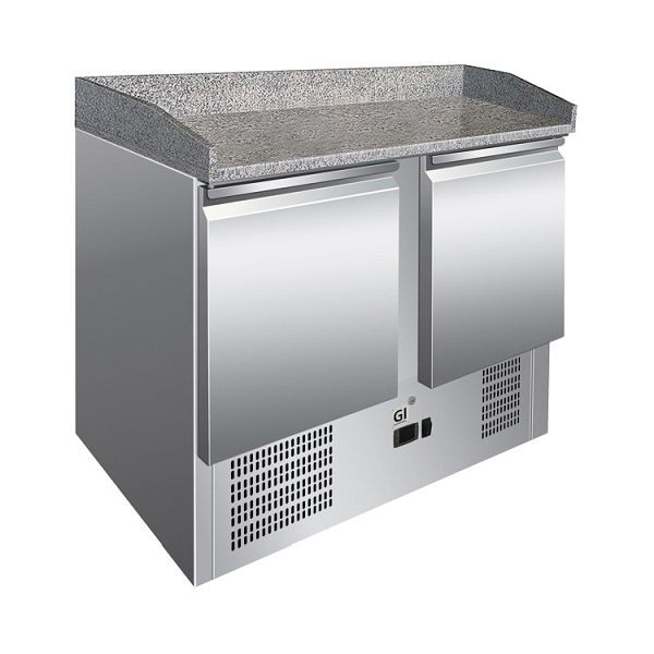 Gastro-Inox πάγκος ψυγείου από ανοξείδωτο χάλυβα με 2 πόρτες και μαρμάρινο πάγκο εργασίας, εξαναγκασμένη ψύξη αέρα, καθαρή χωρητικότητα 302 λίτρα, 202.007