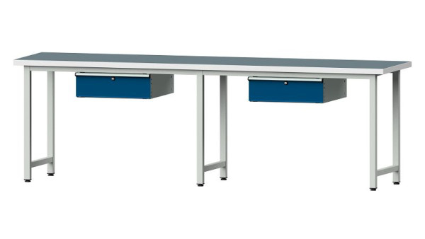 Stół roboczy ANKE, model 93, 2800 x 700 x 890 mm, RAL 7035/5010, UBP 40 mm, 400.425