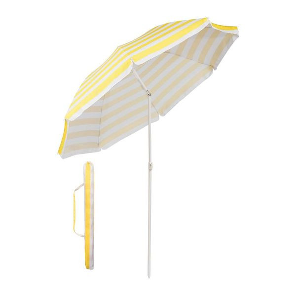 Sekey® 160 cm rund parasol, farve: gule og hvide striber, 39916003