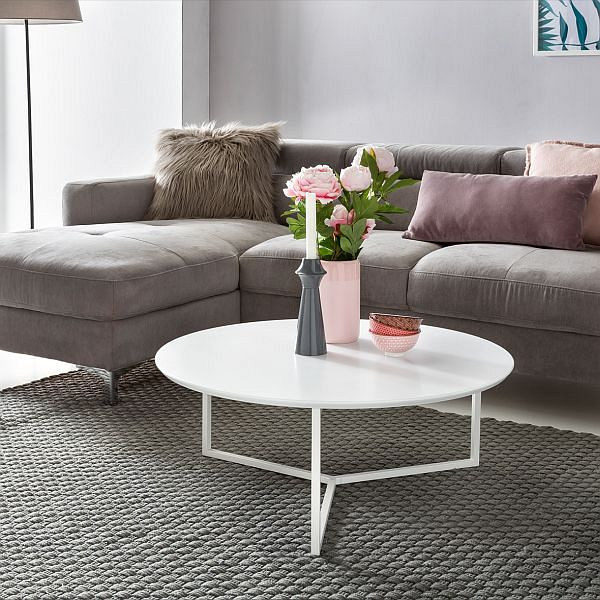 Wohnling Design sohvapöytä MDF puu matta valkoinen runko metalli ø 80 cm, lakattu, moderni, pyöreä, WL5.240