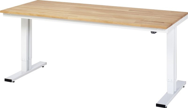 Stół roboczy RAU seria adlatus 300 (elektrycznie regulowana wysokość), blat z litego drewna bukowego, 2000x720-1120x800 mm, 08-WT-200-080-B