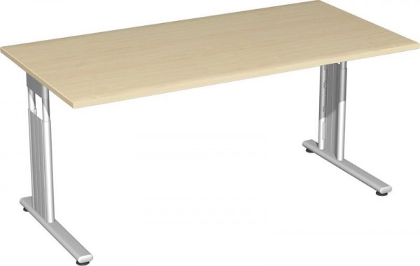 geramöbel skrivebord, højdejusterbart, C fodflex, 1600x800x680-820, ahorn/sølv, S-617103-AS