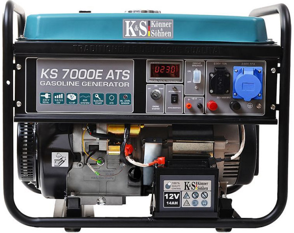 Könner & Söhnen 5500W benzin E-start strømgenerator, 1x16A(230V)/1x32A(230V), 12V, ATS automatisk nødstrømsystem, spændingsregulator, display, KS 7000E ATS