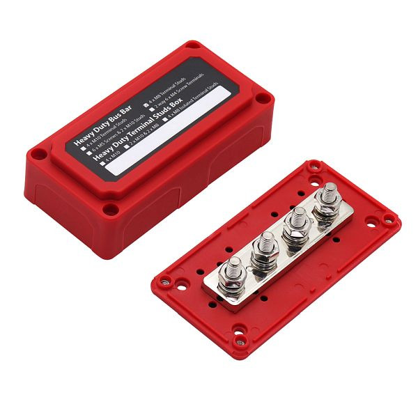 Offgridtec BusBar Box Κόκκινο 4 x M8 μπουλόνια σύνδεσης με κάλυμμα και βίδες στερέωσης, 8-01-012831