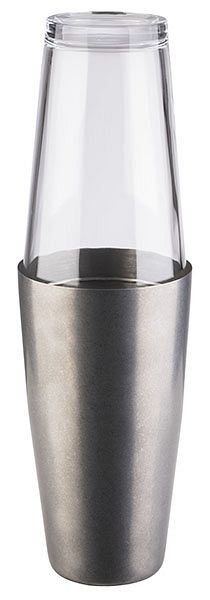 APS Boston Shaker, 2-delt sæt, Ø 9 cm, højde: 30 cm, rustfrit stål kop: 700 ml, glas: 400 ml, antikt rustfrit stål look, 93350