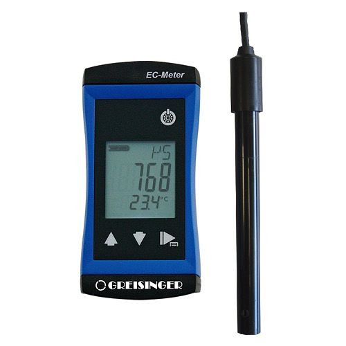 Greisinger G 1409 nauwkeurig geleidbaarheidsmeetapparaat/EC-meter voor geleidbaarheid tot maximaal 5000 mS/cm, inclusief titanium meetcel, 480846