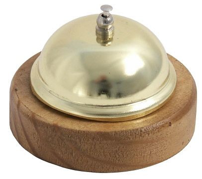 Dzwonek recepcyjny Contacto na drewnianej podstawie z mosiądzu, 1048/002