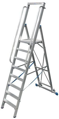 DENIOS aluminium trappestige, mobil, med stor platform, 10 trin, 209-570
