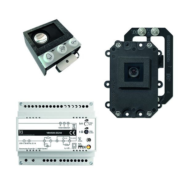 Vídeo TCS: kit com altifalante de porta integrado ASI12000 + câmara integrada FVK2200 + unidade de controlo VBVS05, VK01