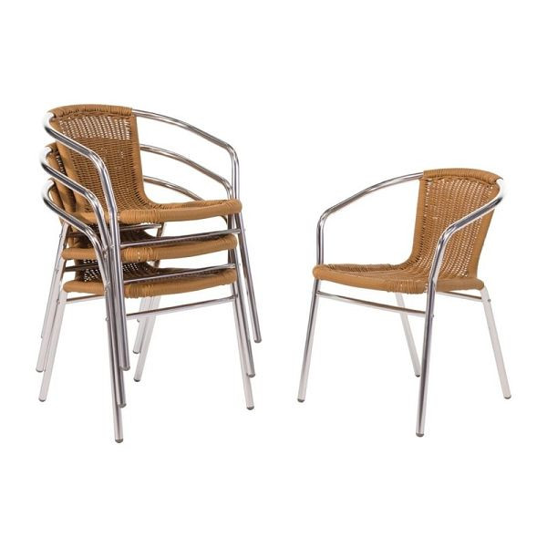 Cadeiras Bolero em vime com braços em design de alumínio natural, PU: 4 peças, U422