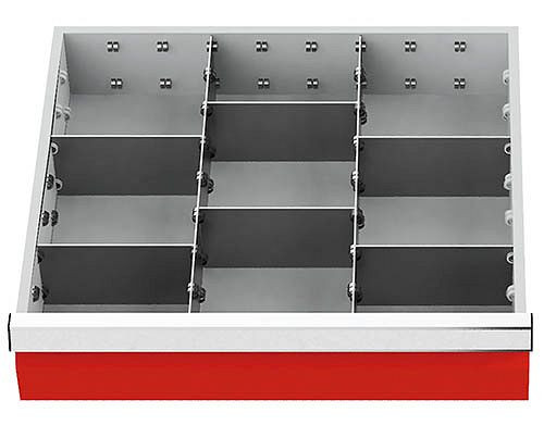 Bedrunka+Hirth fiókbetétek T500 R 18-16, 150 mm panelmagassághoz, 2 x MF 400 mm. 6 x TW 150mm, 146-139-150