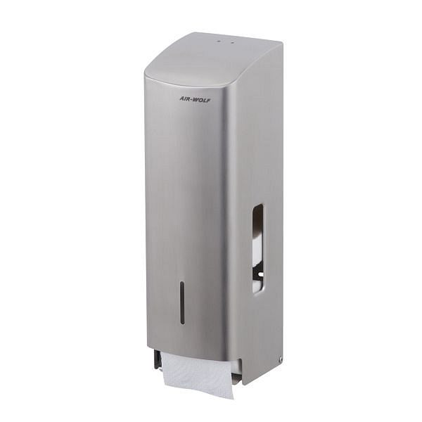 Air Wolf toiletpapirdispenser til 3 husholdningsruller, Alpha-serien, H x B x D: 377 x 119 x 130 mm, børstet rustfrit stål, 60-104