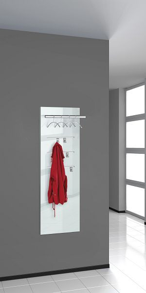 Kerkmann fali ruhatartó Lugano üveg 4 vállfával és 4 ruhaakasztóval, fehér/ezüst, 32607610