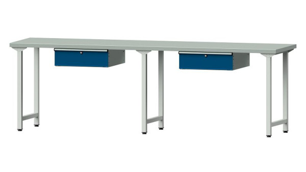 Stół warsztatowy ANKE, model 93, 2800 x 700 x 890 mm, RAL 7035/5010, ZBP 40 mm, 400.429