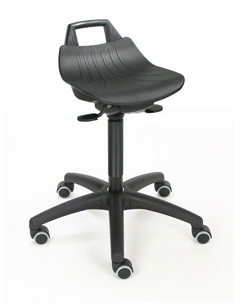 Auxiliar de pé Lotz "Extremamente confortável", assento PP preto, grande, altura do assento 520-710 mm, base plástica preta, rodízios duplos com freios, 3662.17