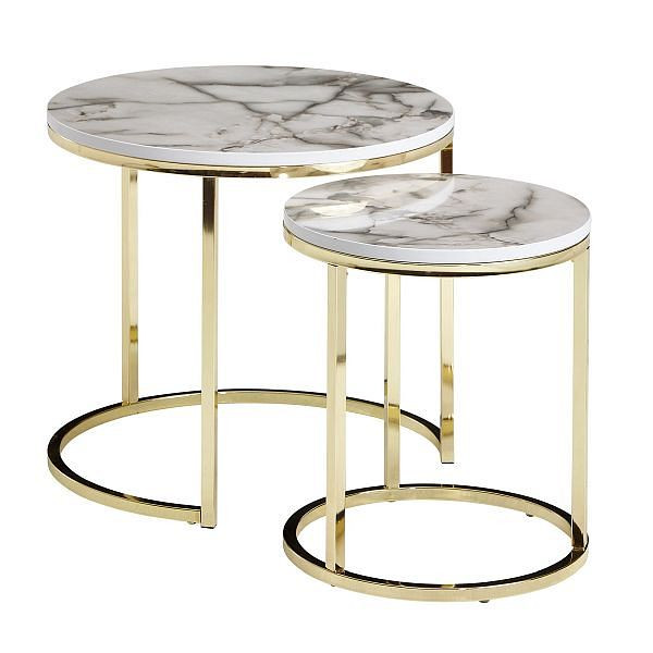 Wohnling Design oldalsó asztalkészlet 2 db fehér márványból, kör alakú, WL6.252