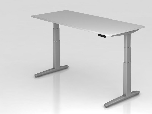 Hammerbacher elektrisk sidde-stå skrivebord 180x80cm grå/sølv, rektangulær form, VXBHM19/5/SS
