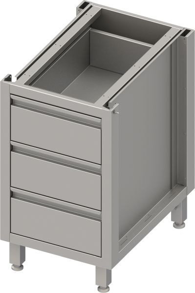 Stalgast caixa base de gaveta em aço inox versão 2.0, para pés/rodapés, três gavetas 450x640x660 mm, BX45655