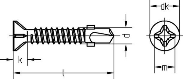 Dresselhaus-boorschroeven met vleugels en ribben, verzonken kop OH, DIN 7504, verzinkt, afmeting: M4.2x38, VE: 1000 stukjes, 0606800100420380000001