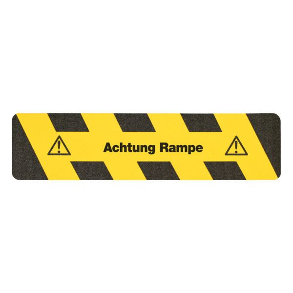 m2 antislip bekleding waarschuwingsmarkering zwart/geel met tekst &quot;Caution ramp&quot; strepen 150x610mm, M141500610