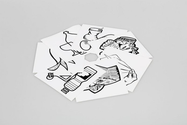 VAR pictogramstickerset, 7-voudig, zwart/wit (herbruikbare materialen, papier, restafval, glas, metaal, gft-afval, poetsdoeken), VE: 10 stuks, 1951