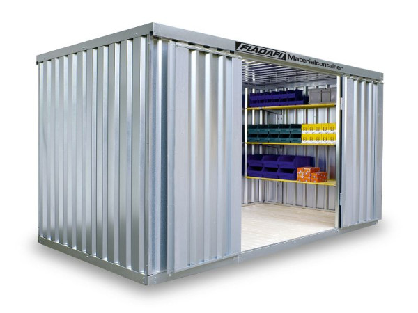 FLADAFI materiaalcontainer MC 1400, verzinkt, gedemonteerd, met houten vloer, 4.050 x 2.170 x 2.150 mm, enkele vleugeldeur aan de 4 m-zijde, F14200101
