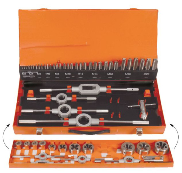 Conjunto de ferramentas de corte de rosca Projahn HSS-G 55 peças M3-M20, 2 chaves de torneira, 91005
